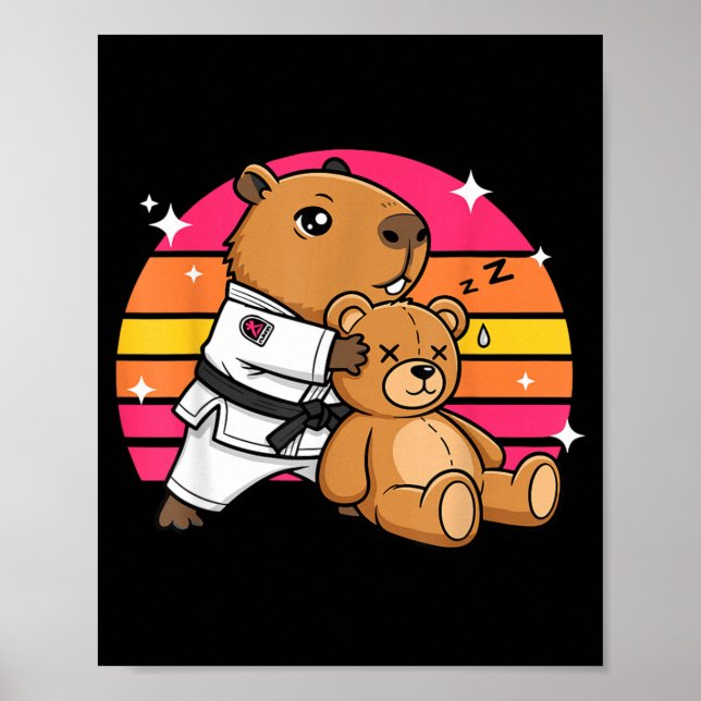 Jiu Jitsu Capybara Martial Arts Grappling Sunset Poster (Front)