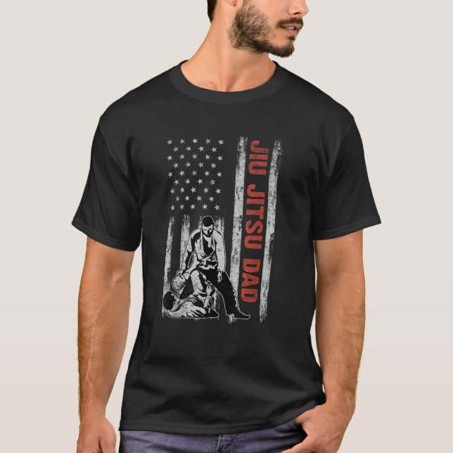 Jiu Jitsu Dad American Flag Father s Day 4th Of Ju T-Shirt (Front)