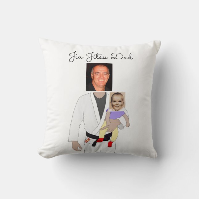 Jiu Jitsu Dad Custom Photos and Handwritten Text Cushion (Front)