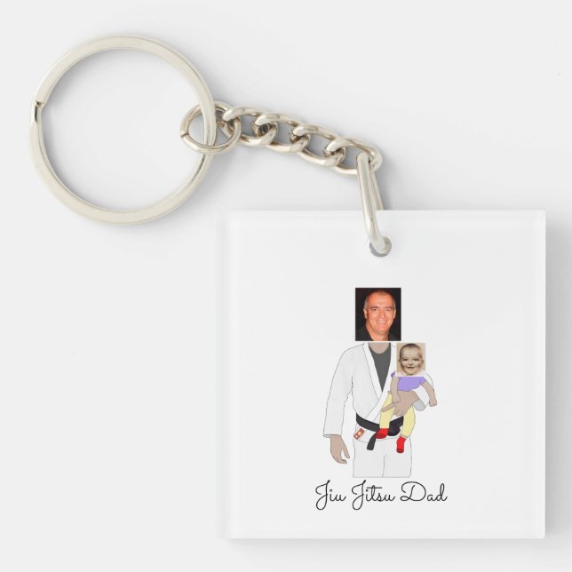 Jiu Jitsu Dad Custom Photos and Handwritten Text Key Ring (Front)