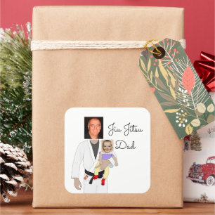 Jiu Jitsu Dad Custom Photos and Handwritten Text Square Sticker