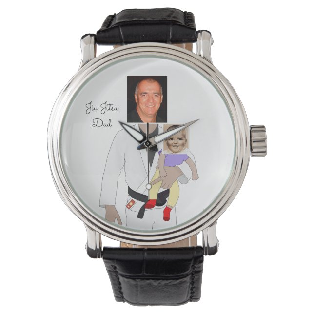 Jiu Jitsu Dad Custom Photos and Handwritten Text Watch (Front)