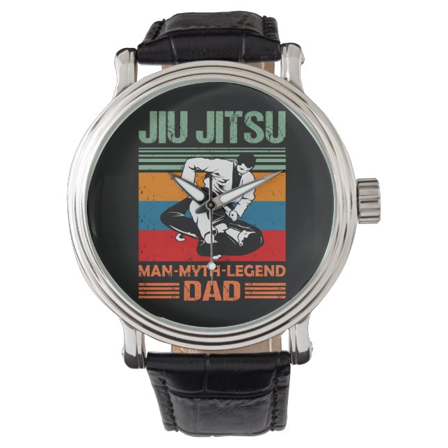 Jiu Jitsu Dad Man Legend martial arts Slogan retro Watch (Front)