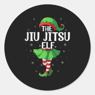 Jiu Jitsu Elf Christmas Girls Women Elf Squad Xmas Classic Round Sticker