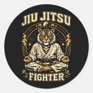 Jiu Jitsu Fighter Tiger Brazilian Martial Arts BJJ Classic Round Sticker