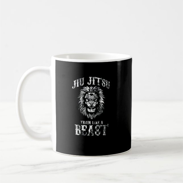 Jiu Jitsu Train Like a Beast BJJ Distressed Coffee Mug (Left)