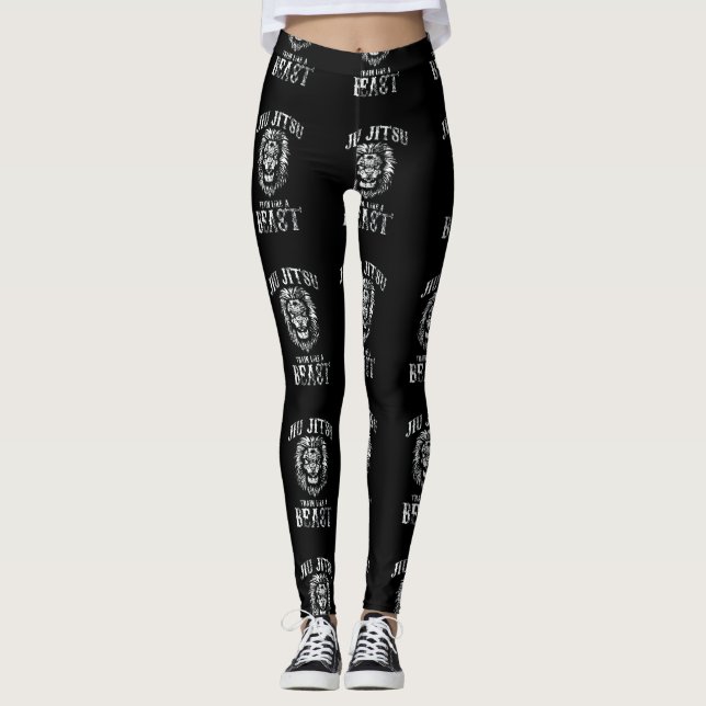 Jiu Jitsu Train Like a Beast BJJ Distressed Leggings (Front)