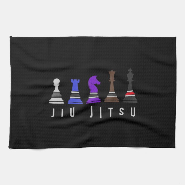 jiu jitsu training   chess, gift  bjj with text. tea towel (Horizontal)
