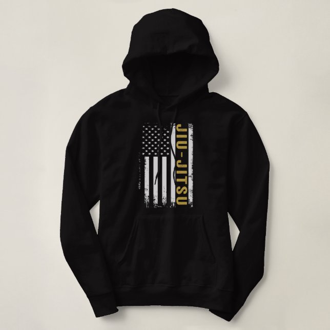 Jiu Jitsu USA Flag Grunge Hoodie (Design Front)