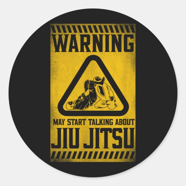Jiu Jitsu Warning Warning May Start Talking About Classic Round Sticker (Front)