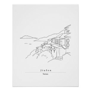 Jiufen Taiwan Minimalist Line Art Travel Poster