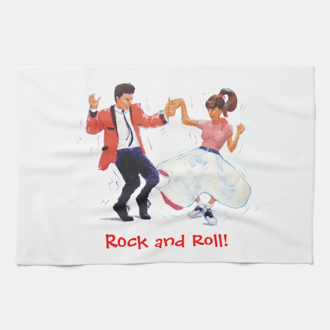 Jivers Classic 1950s Rock and Roll Dancing Cartoon Tea Towel (Horizontal)
