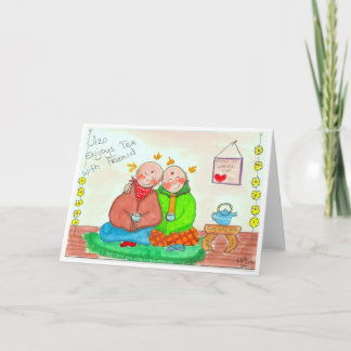 Jizo Enjoys Tea with Friend Card