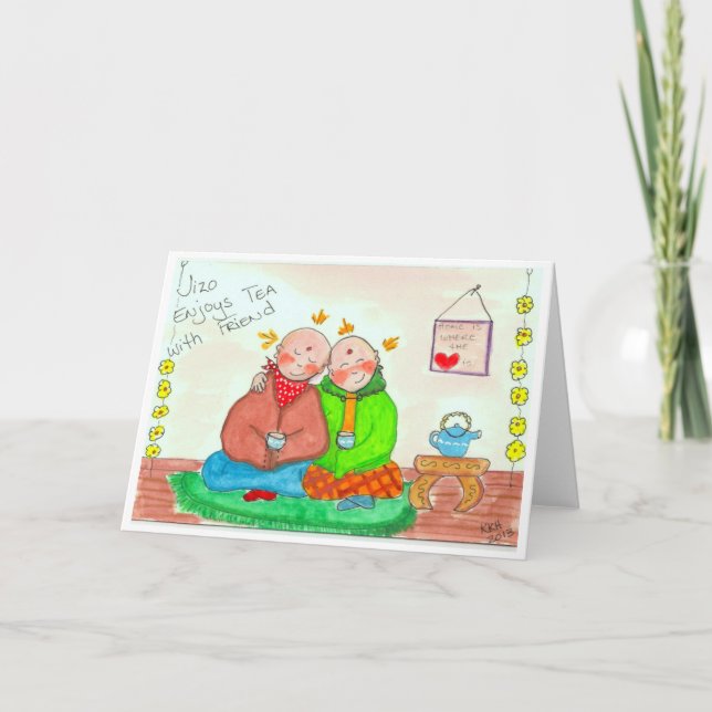 Jizo Enjoys Tea with Friend Card (Front)