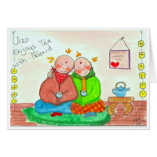 Jizo Enjoys Tea with Friend Card