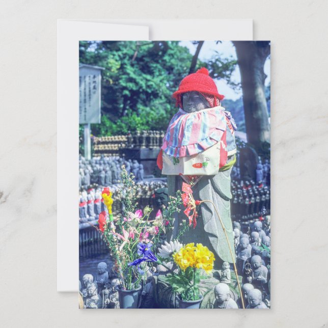 Jizo monk statue with bib and hat - Japan Invitation (Front)