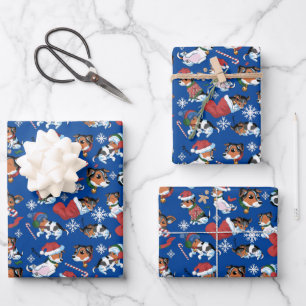 JJ Christmas pattern_ Christmas_Blue Wrapping Paper Sheet