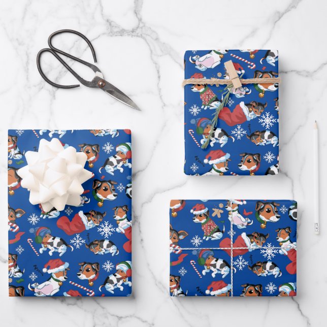JJ Christmas pattern_ Christmas_Blue Wrapping Paper Sheet (Front)