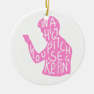 JJs silhouette housekeeping quote  in pastel pink  Ceramic Tree Decoration