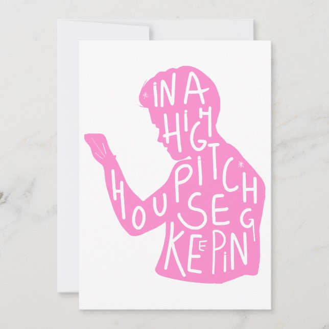 JJs silhouette housekeeping quote  in pastel pink  Invitation (Front)