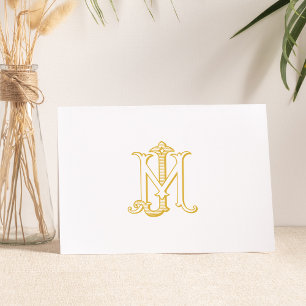 JM or MJ monogram vintage thank you card gold