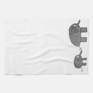 JMCdesign Gray Elephant Mom and Baby Kitchen Towel
