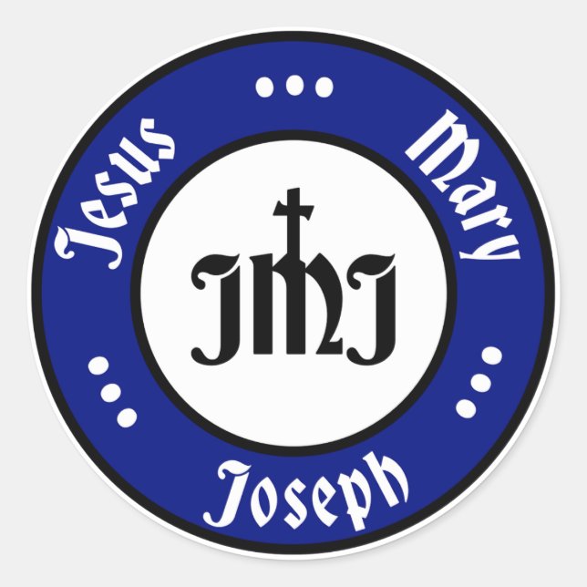 JMJ: Jesus, Mary, Joseph Logo (Blue) Classic Round Sticker (Front)