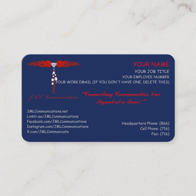JML Communications Business Appointment Card (Front)