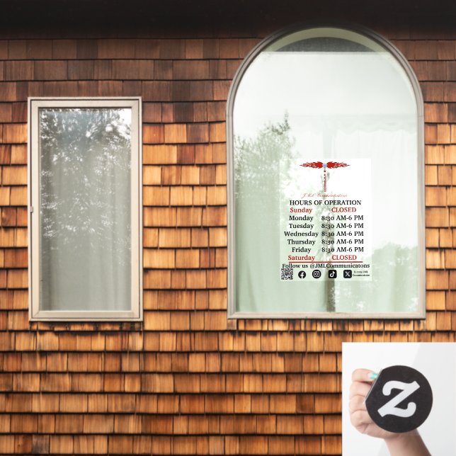 JML Communications Hours of Operation Window Cling (Home Window)