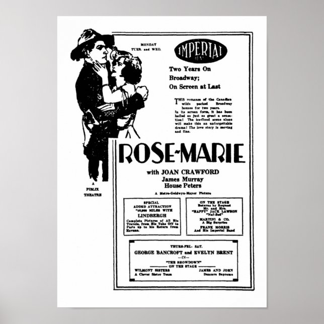 Joan Crawford Rose-Marie silent movie advertisemen Poster (Front)