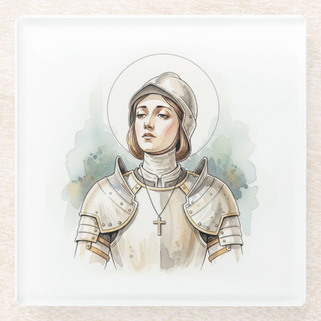 Joan of Arc , Catholic Gifts Glass Coaster (Front)