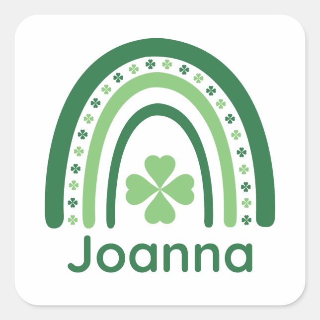 Joanna Name Clover Boho Rainbow Square Sticker (Front)