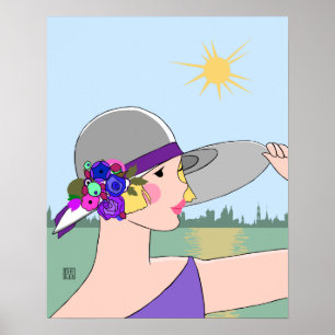 Joanne - Art Deco Portrait in Purple & Blue Poster