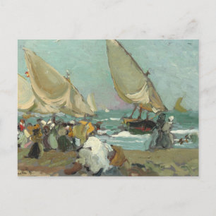 Joaquin Sorolla - Boats on the beach of Valencia Postcard