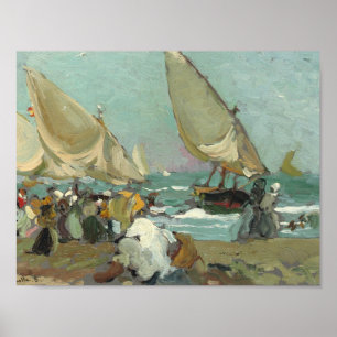Joaquin Sorolla - Boats on the beach of Valencia Poster