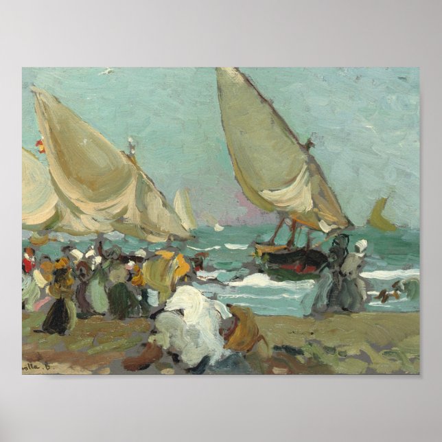 Joaquin Sorolla - Boats on the beach of Valencia Poster (Front)