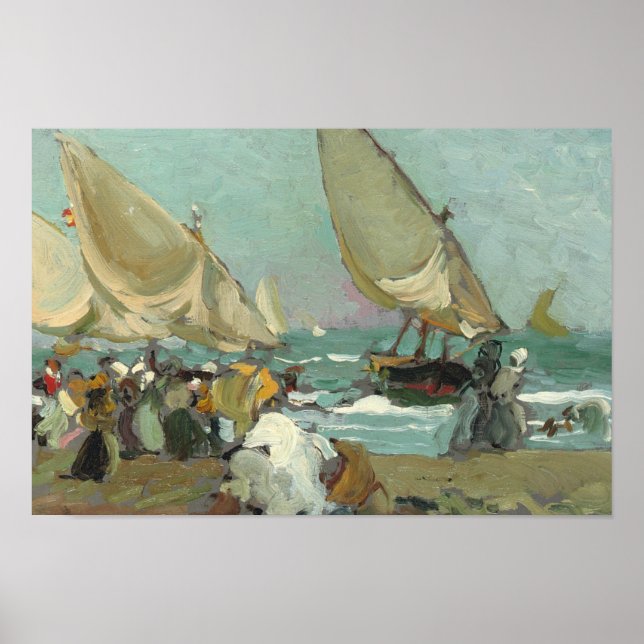 Joaquin Sorolla - Boats on the beach of Valencia Poster (Front)