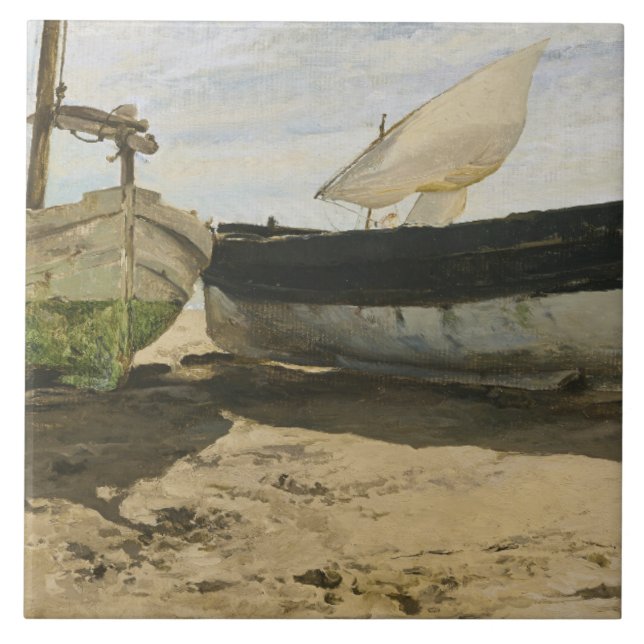 Joaquin Sorolla - Fishing boats on the beach Tile (Front)