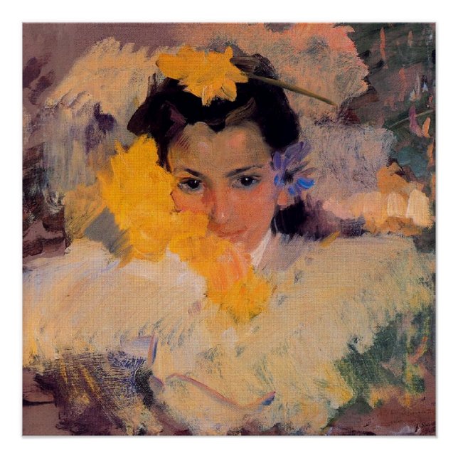 Joaquin Sorolla - Girl with Flowers Poster (Front)