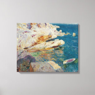 Joaquin Sorolla-Rocks of Javea and the White Boat Canvas Print