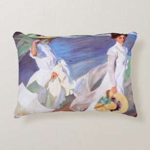 Joaquin Sorolla Women Walking Beach Decorative Cushion