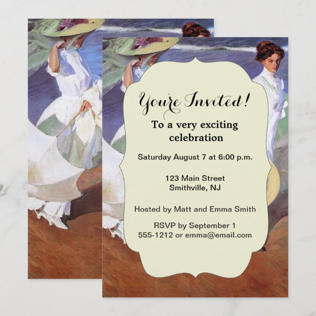 Joaquin Sorolla Women Walking Beach Invitation (Front/Back)