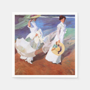 Joaquin Sorolla Women Walking Beach Napkin