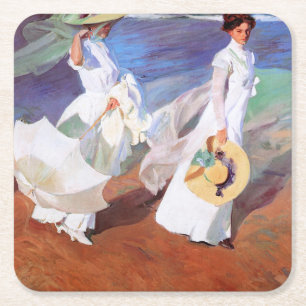 Joaquin Sorolla Women Walking Beach Square Paper Coaster