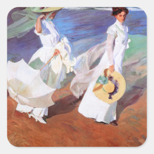 Joaquin Sorolla Women Walking Beach Square Sticker