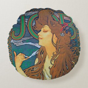 JOB, Alphonse Mucha Throw Pillow