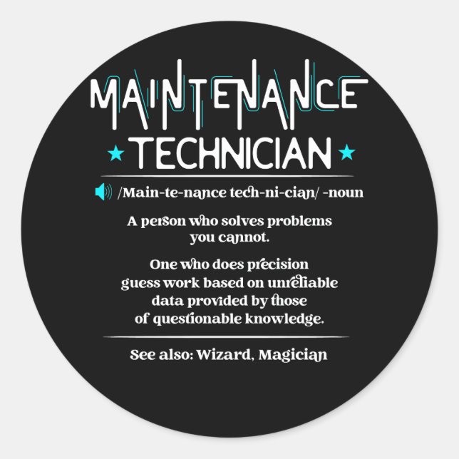 Job Definition Funny Maintenance Technician Engine Classic Round Sticker (Front)