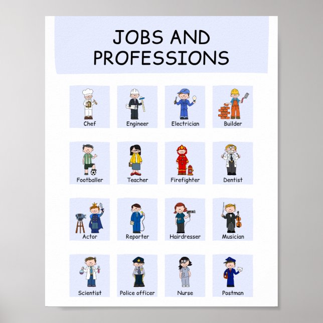 Jobs and Professions School Education Learning Poster (Front)