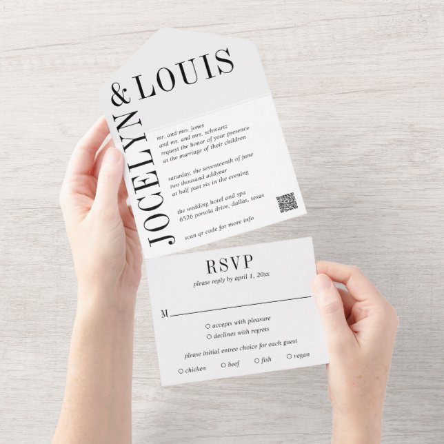 Jocelyn Black and White Modern Wedding All In One Invitation (Tearaway)