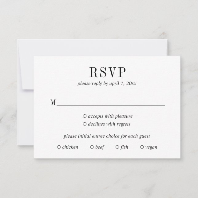 Jocelyn Black and White Modern Wedding RSVP Card (Front)